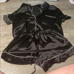 Black Satin Women's Pajama Set